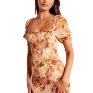 Abercrombie & Fitch Smocked Floral Ruffle Mini Dress Womens M Rust Orange